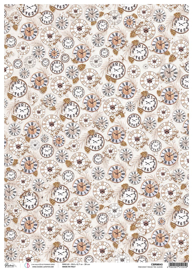 Rice Paper A3 Piuma Pinecones' round the clocks - 3 Sheets-1