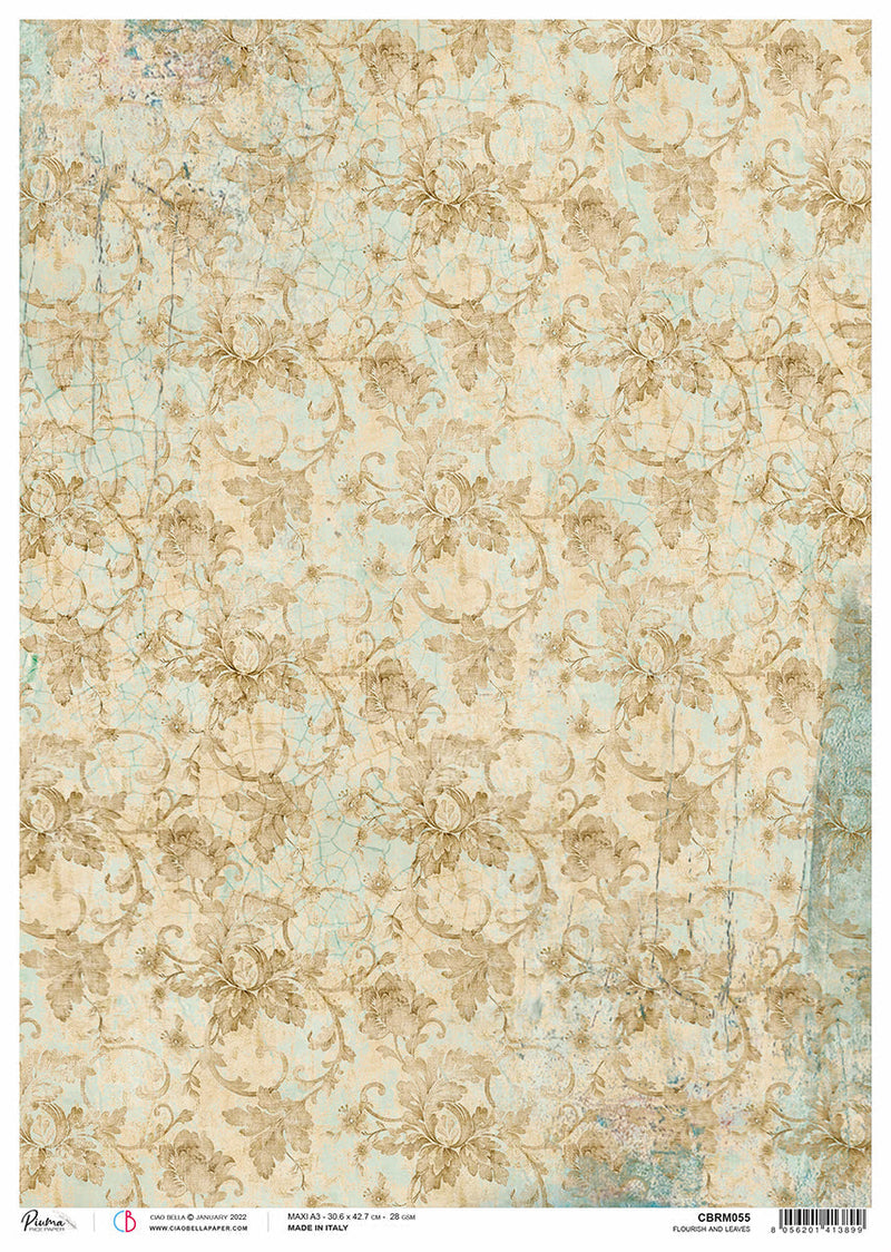 Rice Paper A3 Piuma Flourish and leaves - 3 Sheets-1