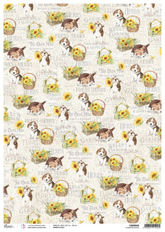 Ciao Bella Rice Paper A3 Piuma Flowers & Puppies - 3 Sheets-1