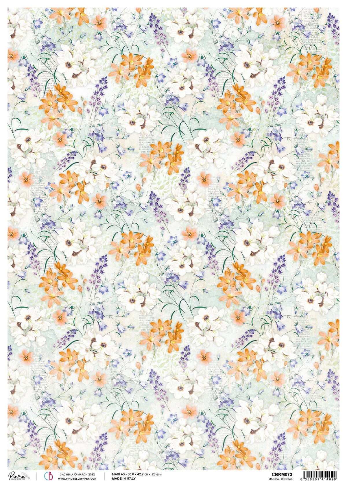 Ciao Bella Rice Paper A3 Piuma Magical Blooms - 3 Sheets-1