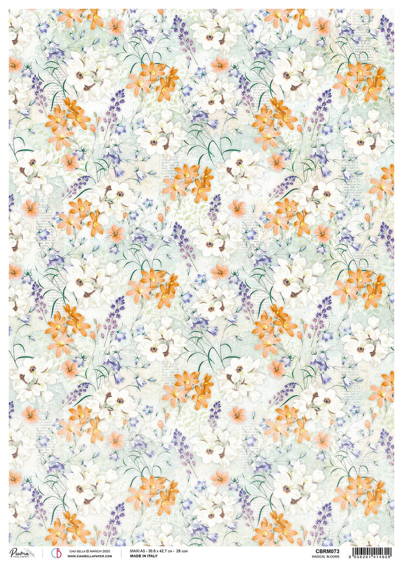 Ciao Bella Rice Paper A3 Piuma Magical Blooms - 3 Sheets-1