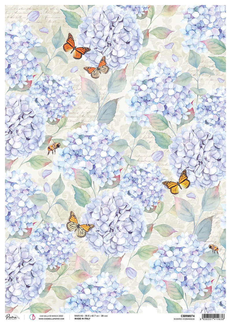 Ciao Bella Rice Paper A3 Piuma Scented Hydrangeas - 3 Sheets-1