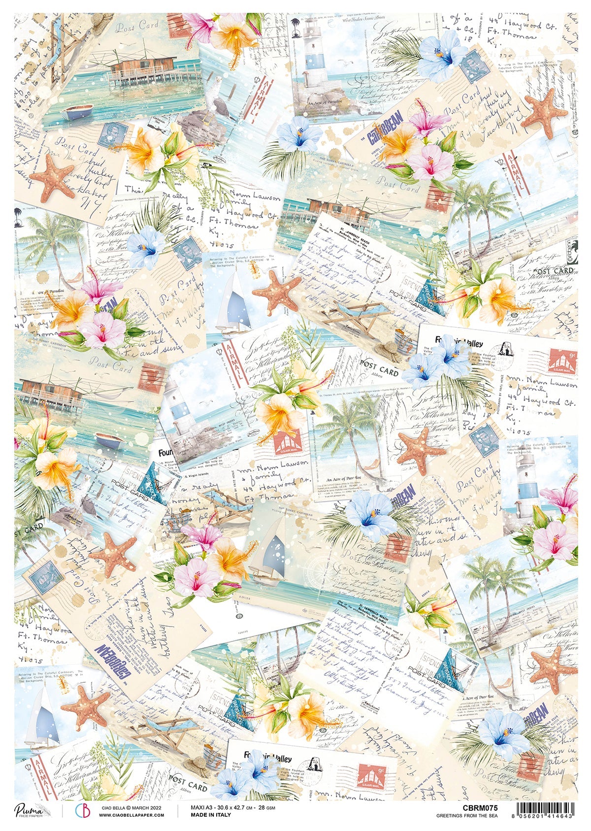 Ciao Bella Rice Paper A3 Piuma Greetings From The Sea - 3 Sheets-1