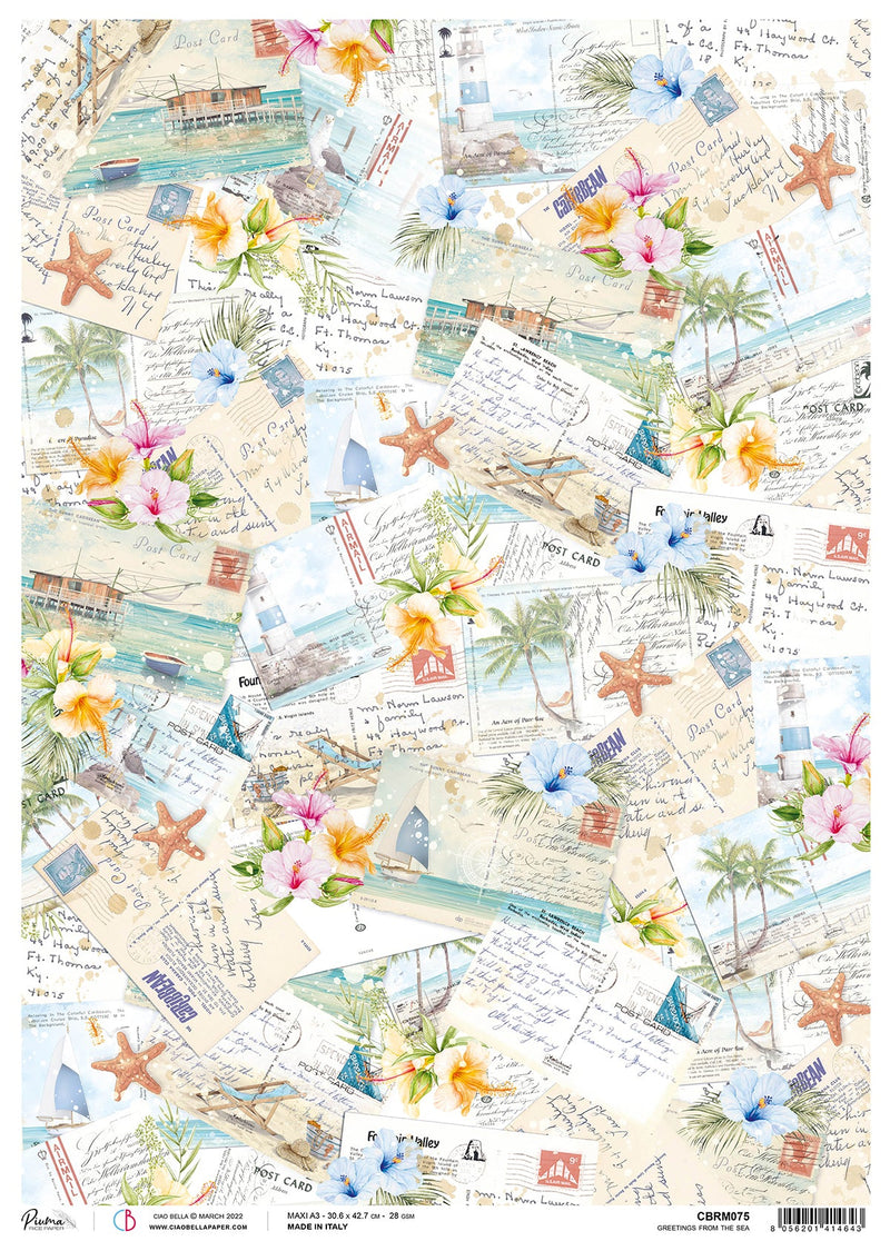 Ciao Bella Rice Paper A3 Piuma Greetings From The Sea - 3 Sheets-1