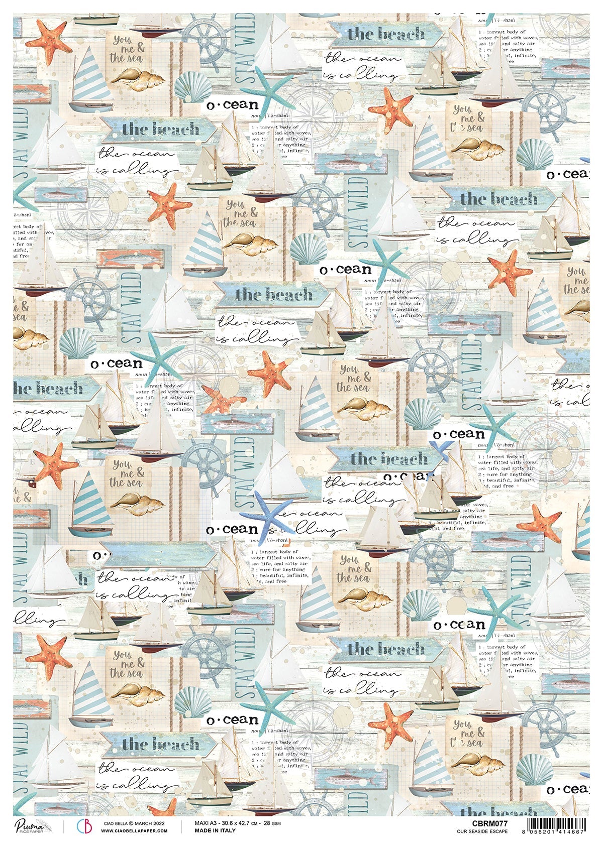 Ciao Bella Rice Paper A3 Piuma Our Seaside Escape - 3 Sheets-1