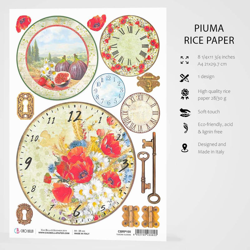 Ciao Bella Rice Paper A4 Tuscan Clocks-3