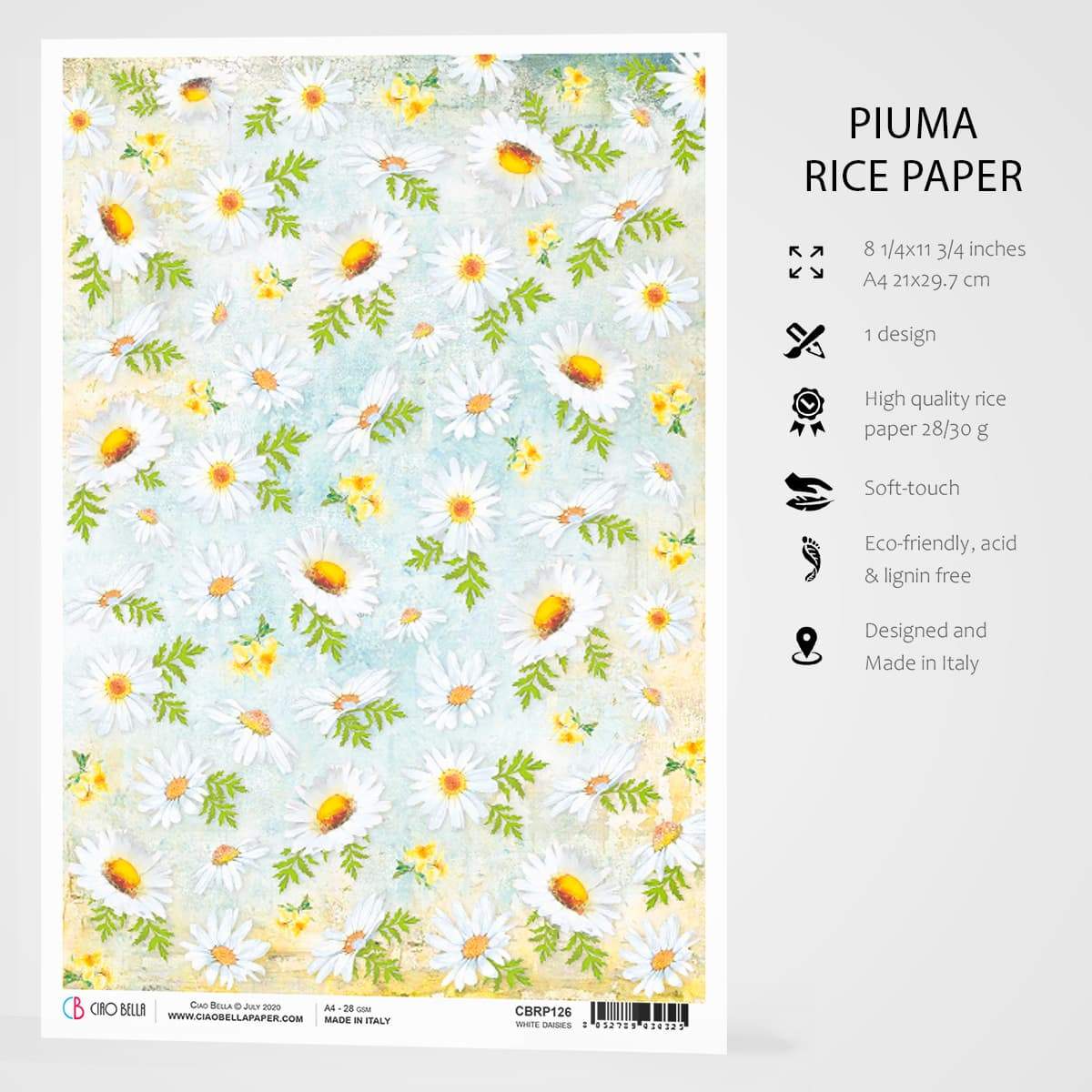 Ciao Bella Rice Paper A4 White Daisies-3