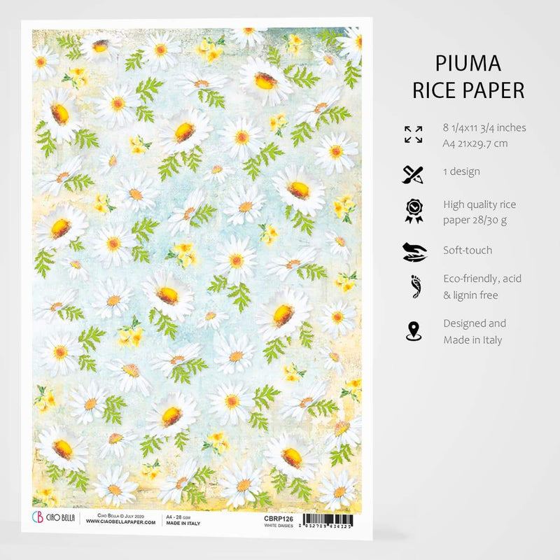 Ciao Bella Rice Paper A4 White Daisies-3