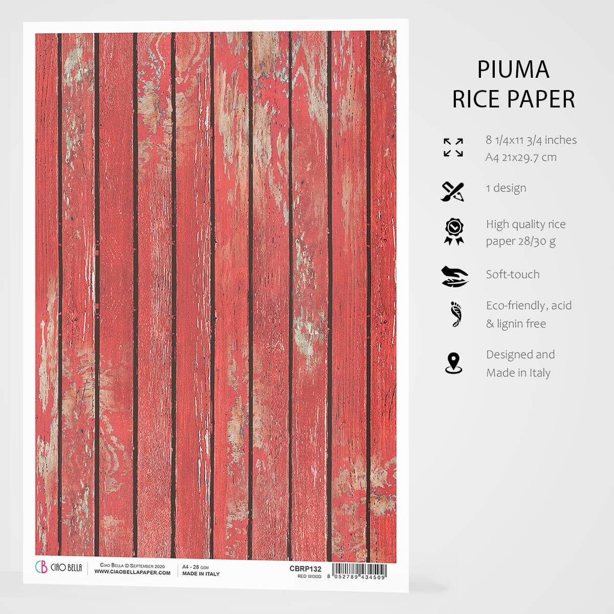 Ciao Bella Rice Paper A4 Red Wood-3