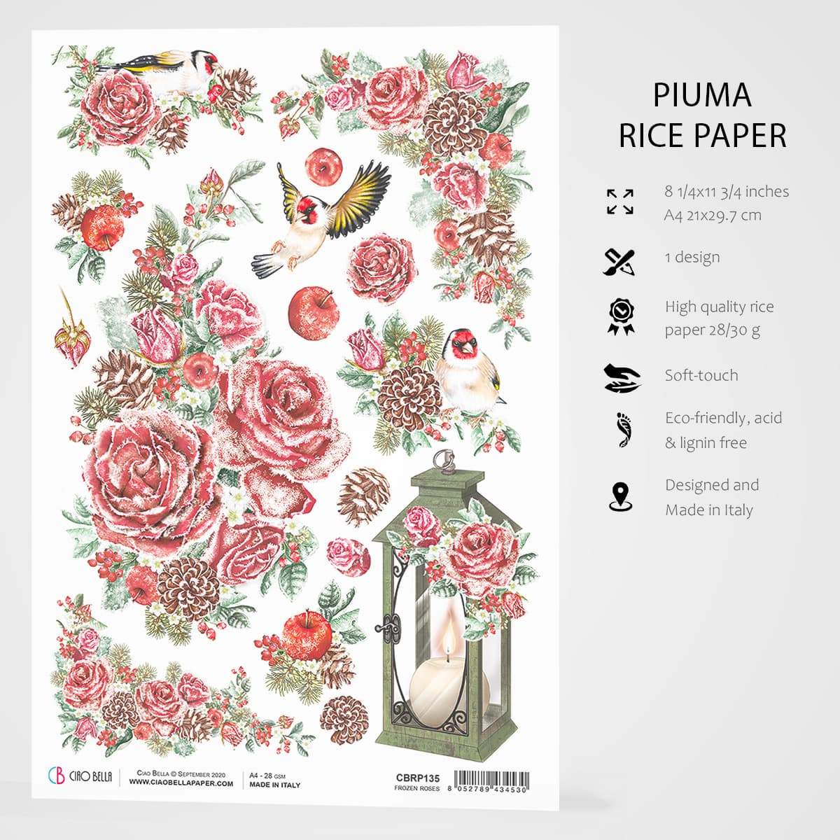 Ciao Bella Rice Paper A4 Frozen Roses-3