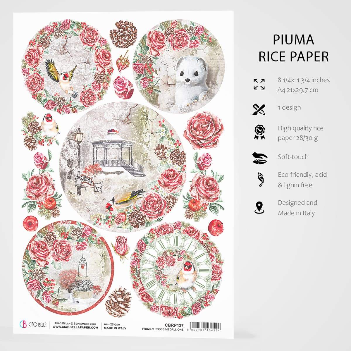 Ciao Bella Rice Paper A4 Frozen Roses Medallions-3
