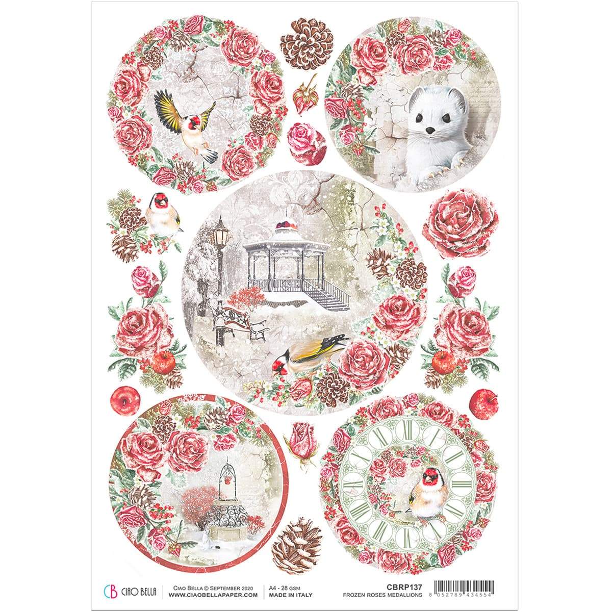 Ciao Bella Rice Paper A4 Frozen Roses Medallions-1