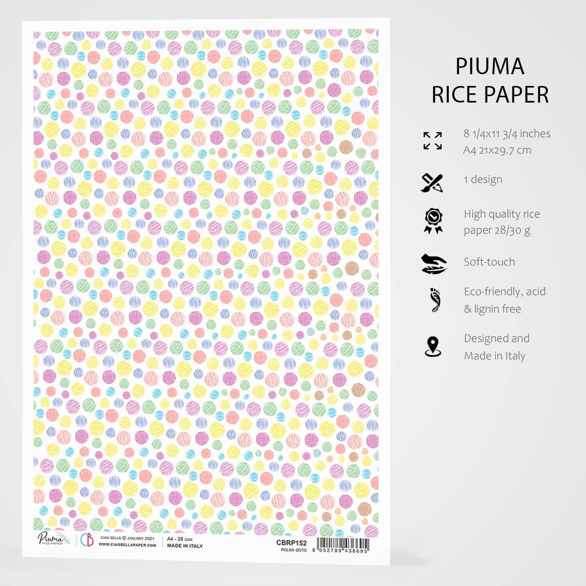 Ciao Bella Rice Paper A4 Polka Dots-3