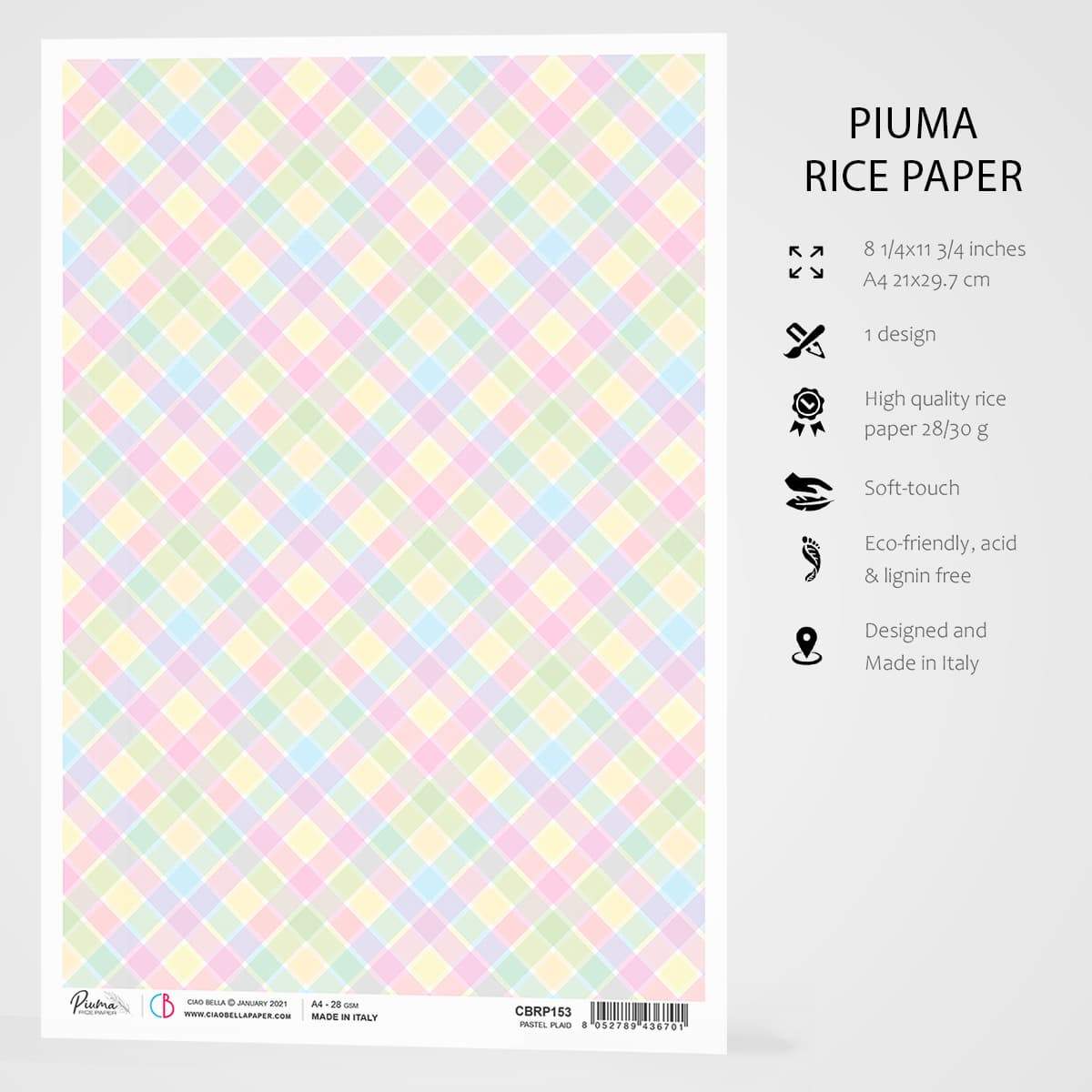 Ciao Bella Rice Paper A4 Pastel Plaid-3