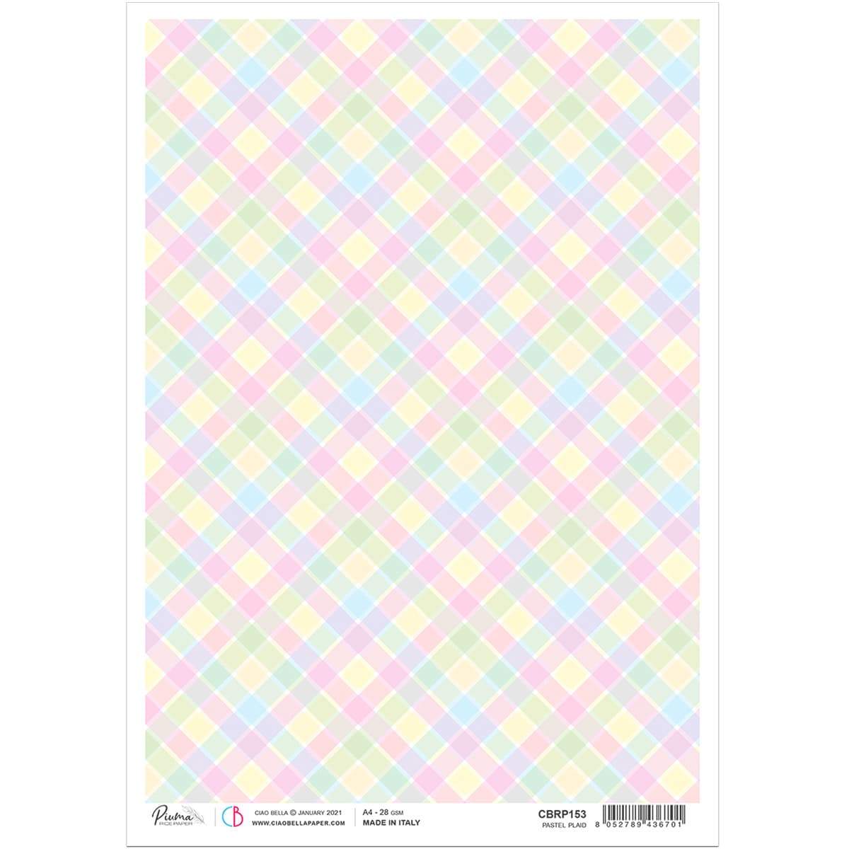 Ciao Bella Rice Paper A4 Pastel Plaid-1