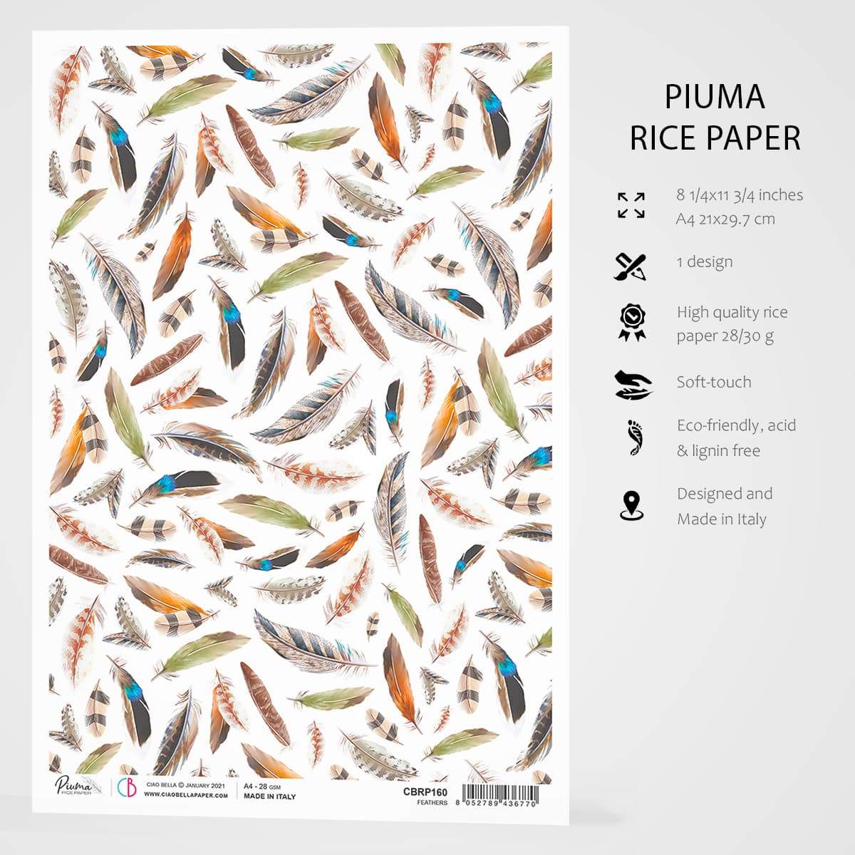 Ciao Bella Rice Paper A4 Feathers-3