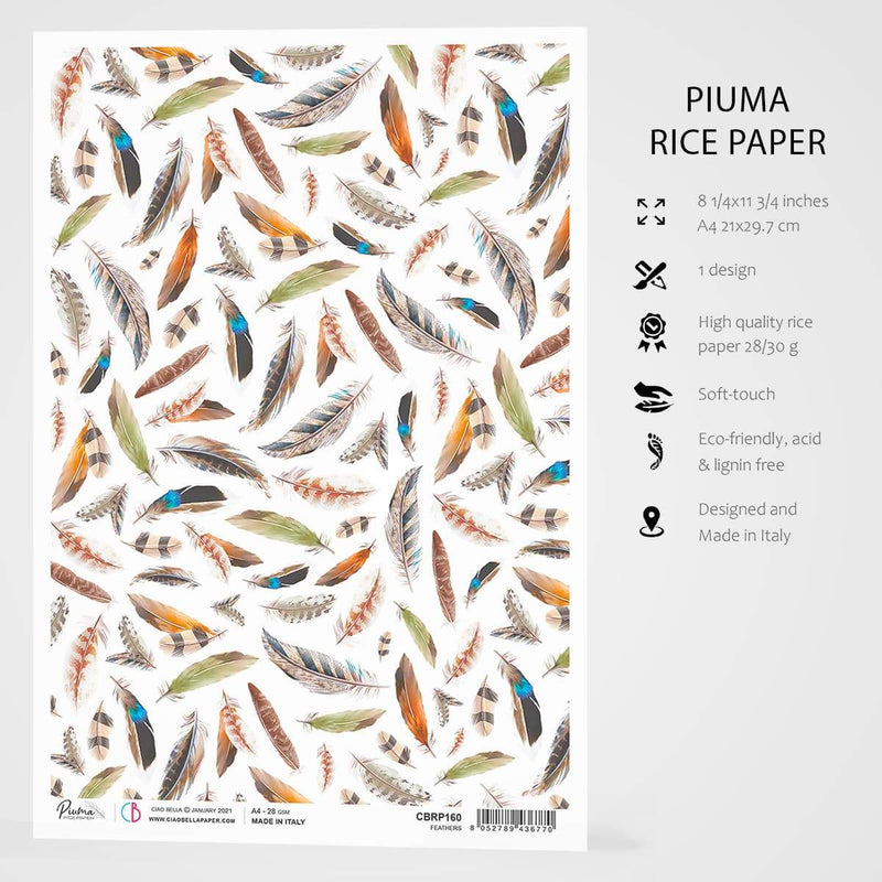 Ciao Bella Rice Paper A4 Feathers-3