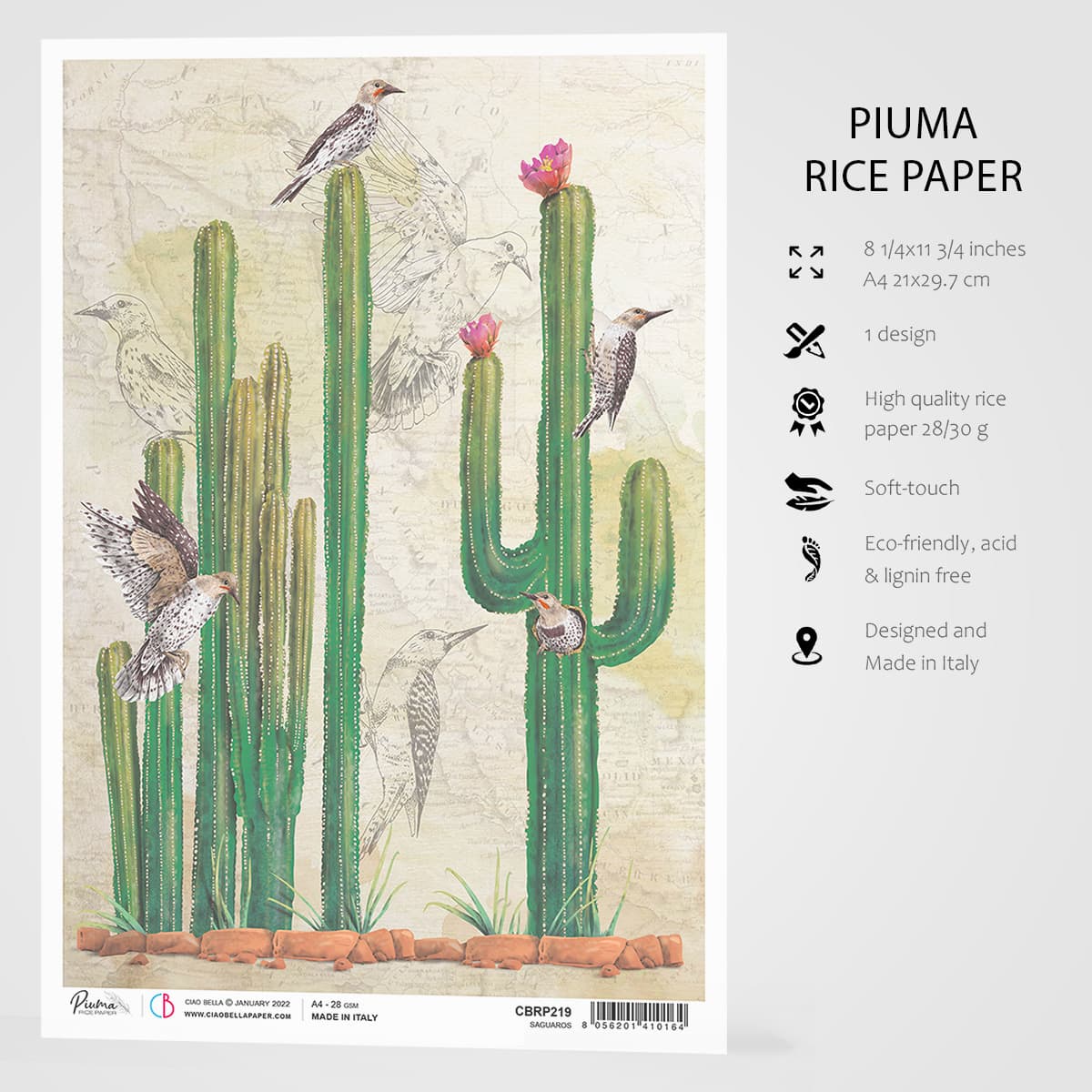 Ciao Bella Rice Paper A4 Saguaros-3