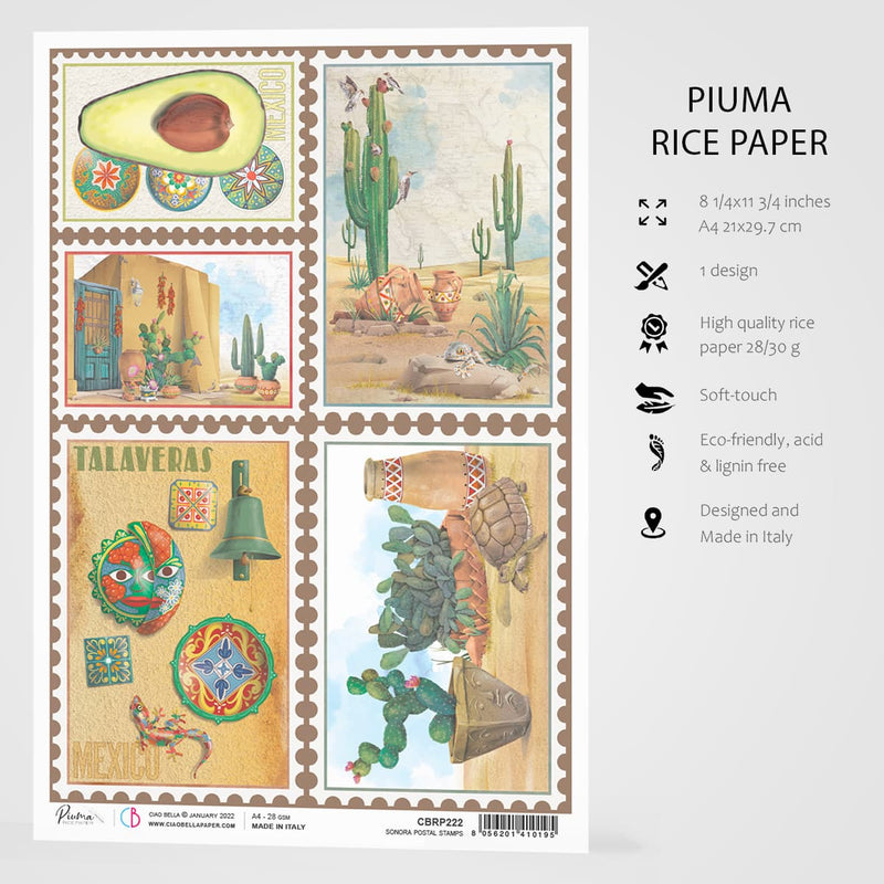 Ciao Bella Rice Paper A4 Sonora Postal Stamps-3