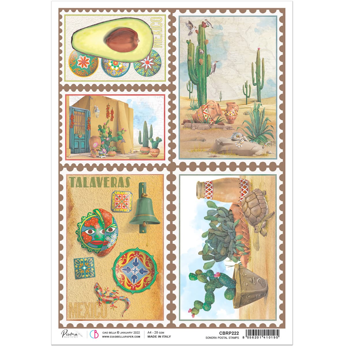 Ciao Bella Rice Paper A4 Sonora Postal Stamps-1