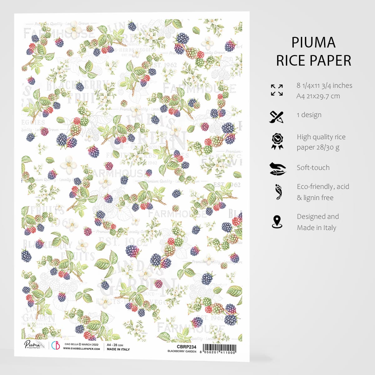 Ciao Bella Rice Paper A4 Blackberry Garden-3