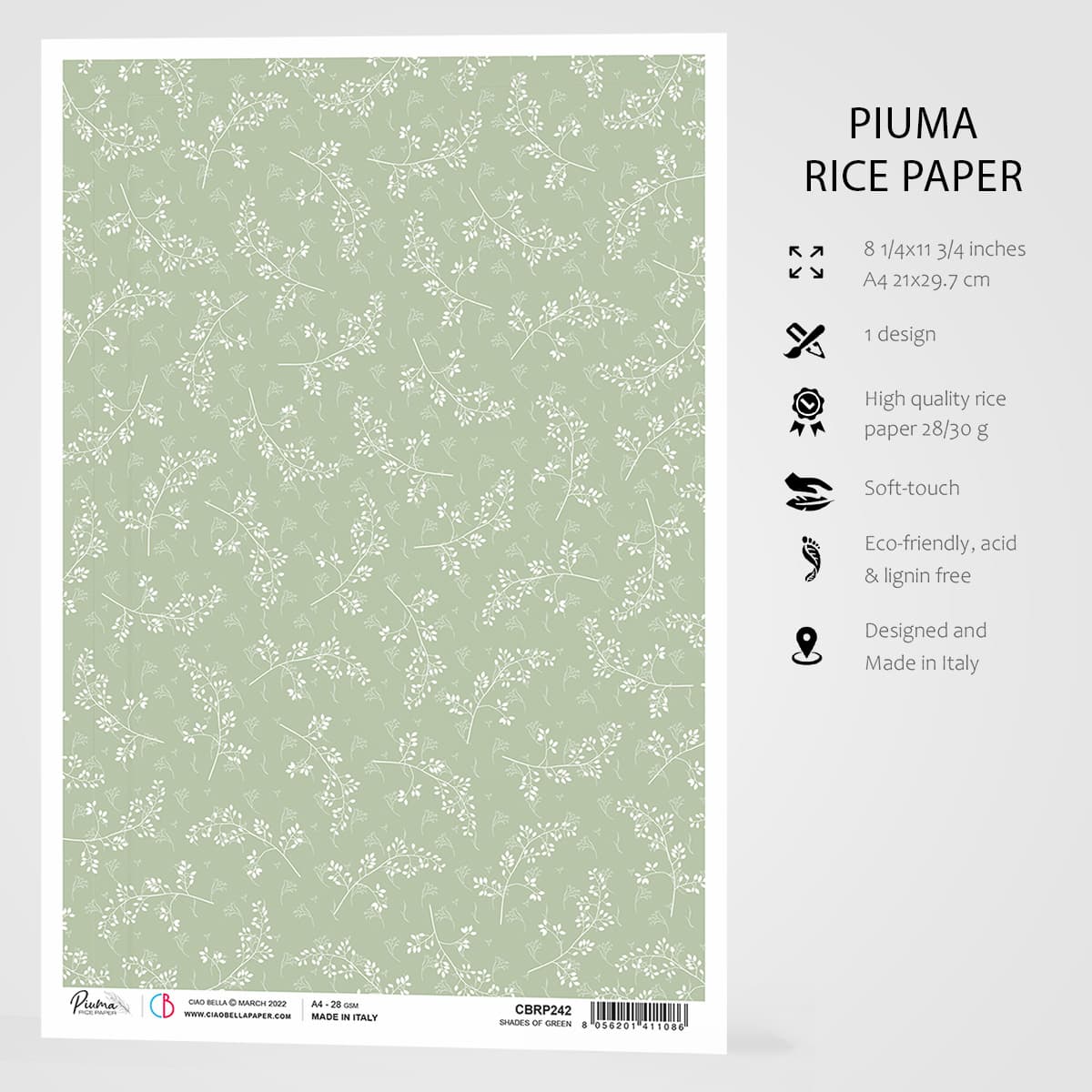 Ciao Bella Rice Paper A4 Shades Of Green-3