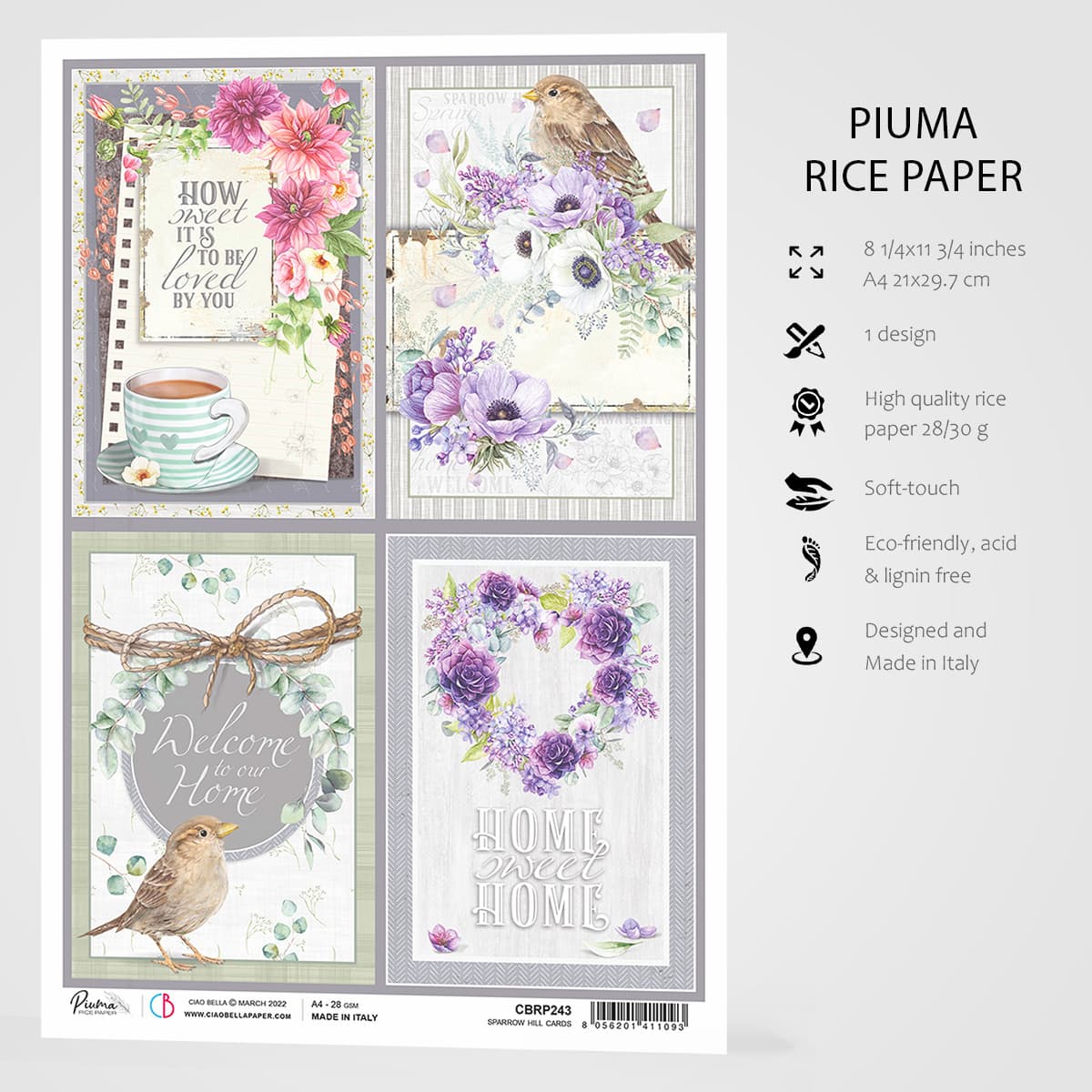 Ciao Bella Rice Paper A4 Sparrow Hill Cards-3