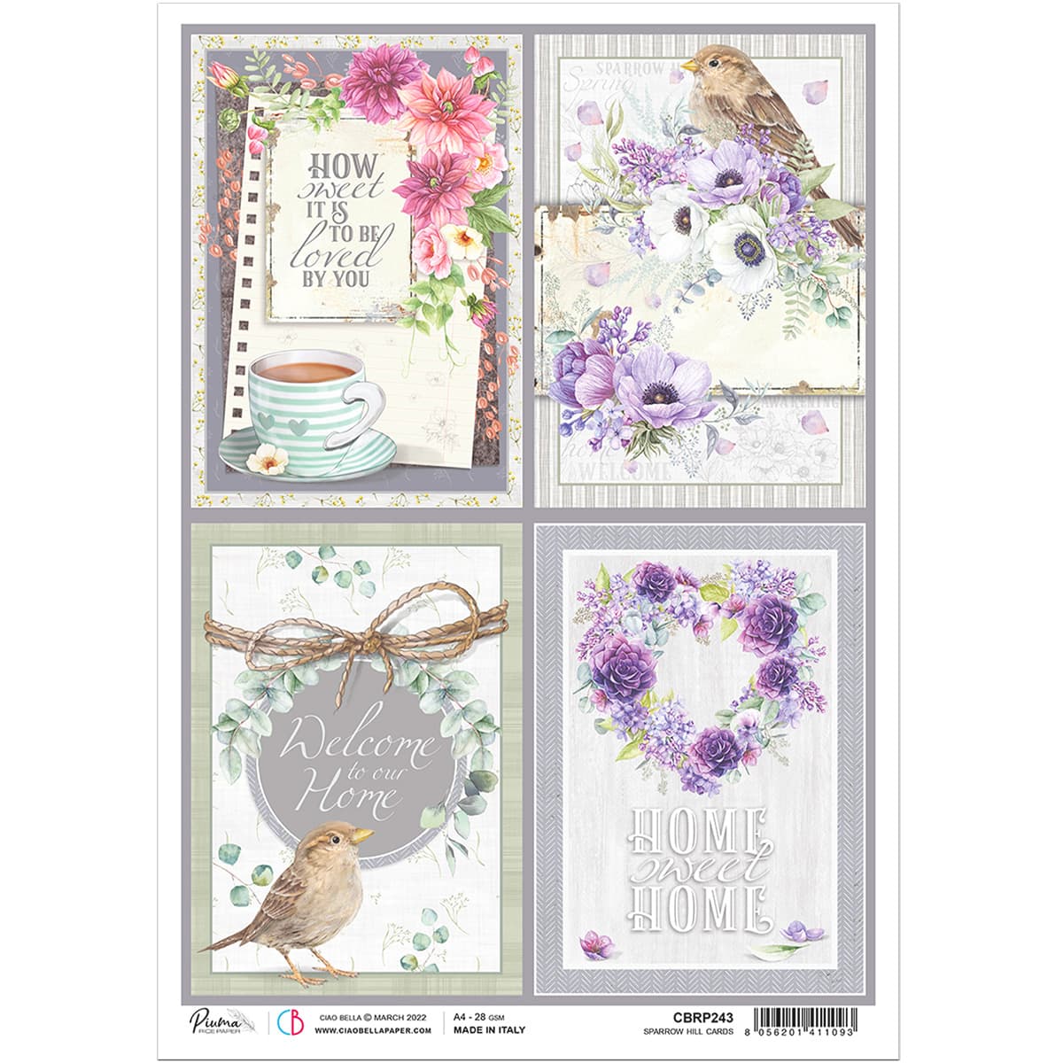 Ciao Bella Rice Paper A4 Sparrow Hill Cards-1