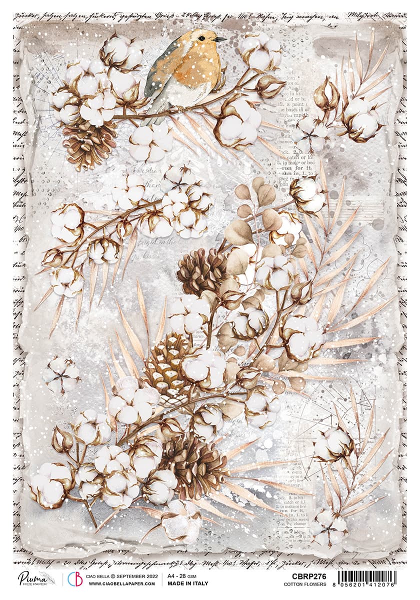 Rice Paper A4 Piuma Cotton flowers - 5 Sheets-1