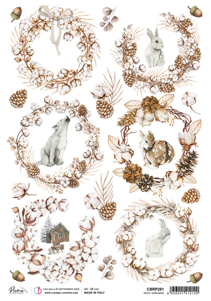 Rice Paper A4 Piuma White garlands - 5 Sheets-1