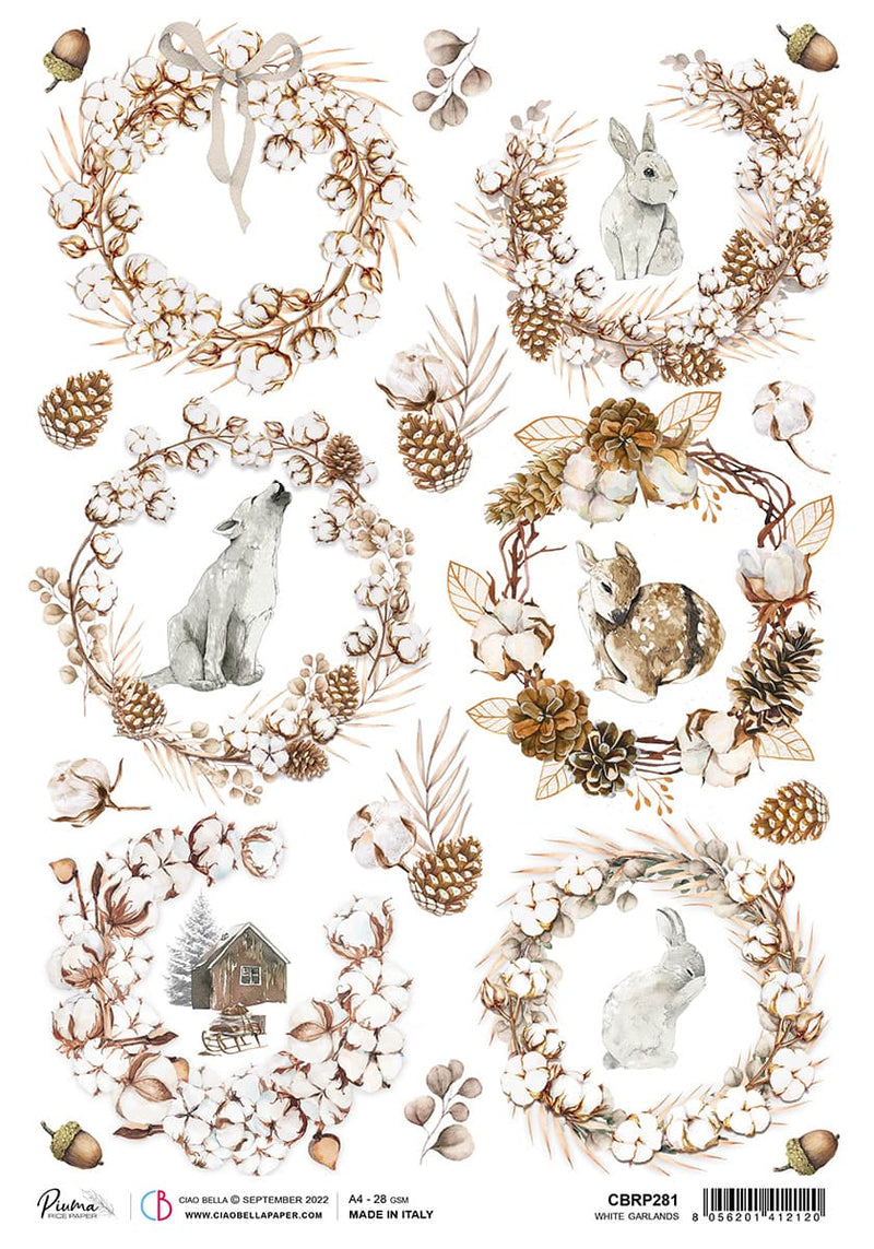 Rice Paper A4 Piuma White garlands - 5 Sheets-1