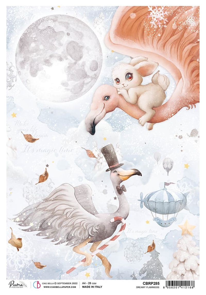 Rice Paper A4 Piuma Dreamy flamingos - 5 Sheets-1