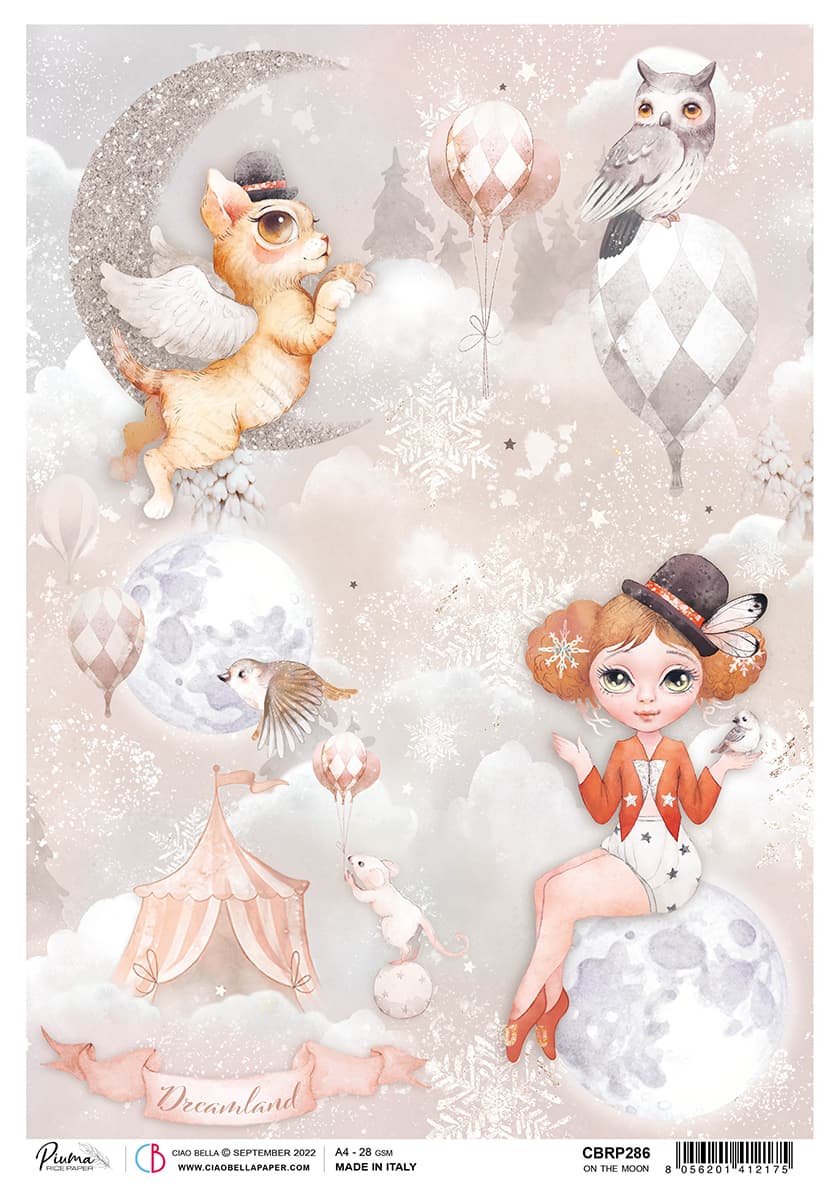 Rice Paper A4 Piuma On the moon - 5 Sheets-1