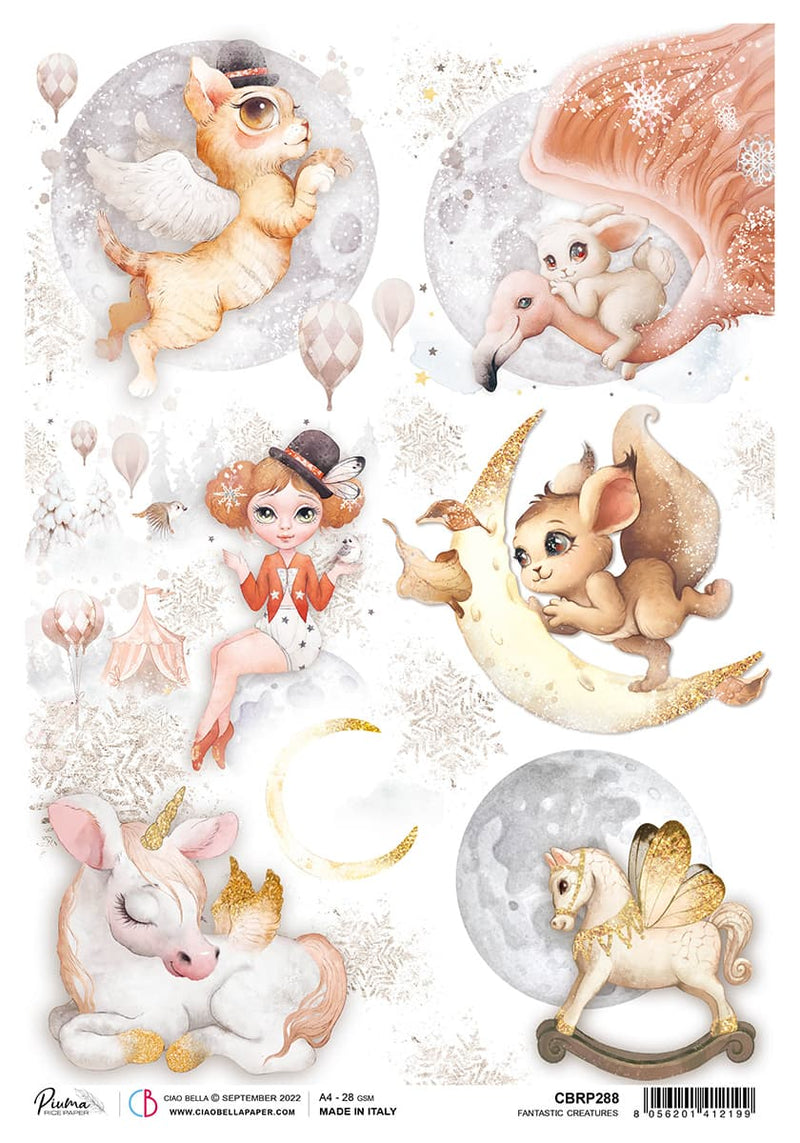 Rice Paper A4 Piuma Fantastic creatures - 5 Sheets-1