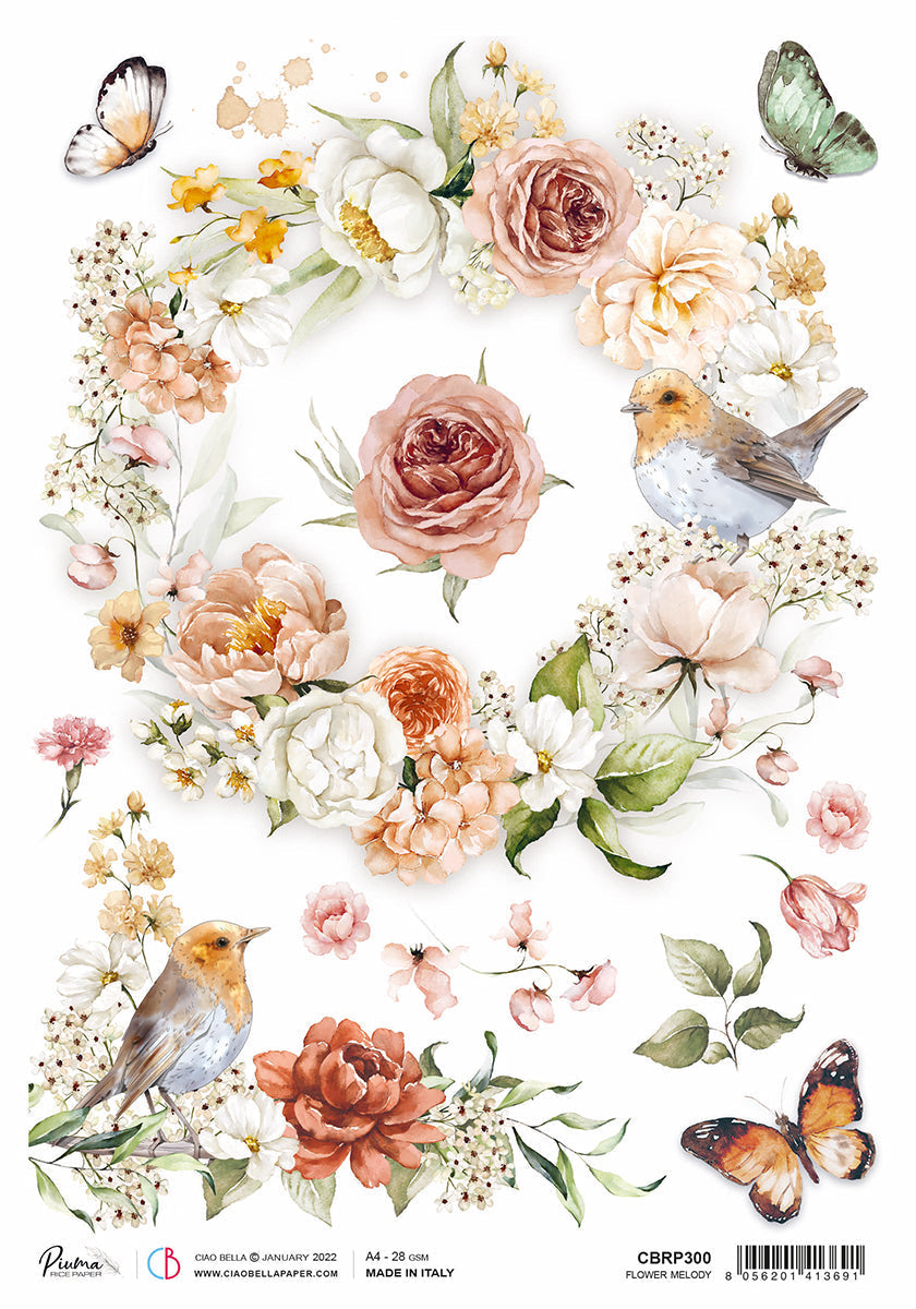 Rice Paper A4 Piuma Flower melody - 5 Sheets-1