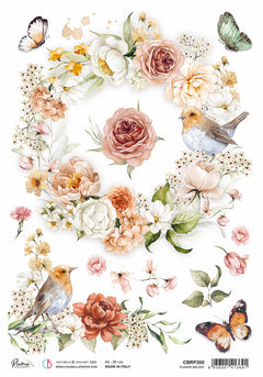 Rice Paper A4 Piuma Flower melody - 5 Sheets-1