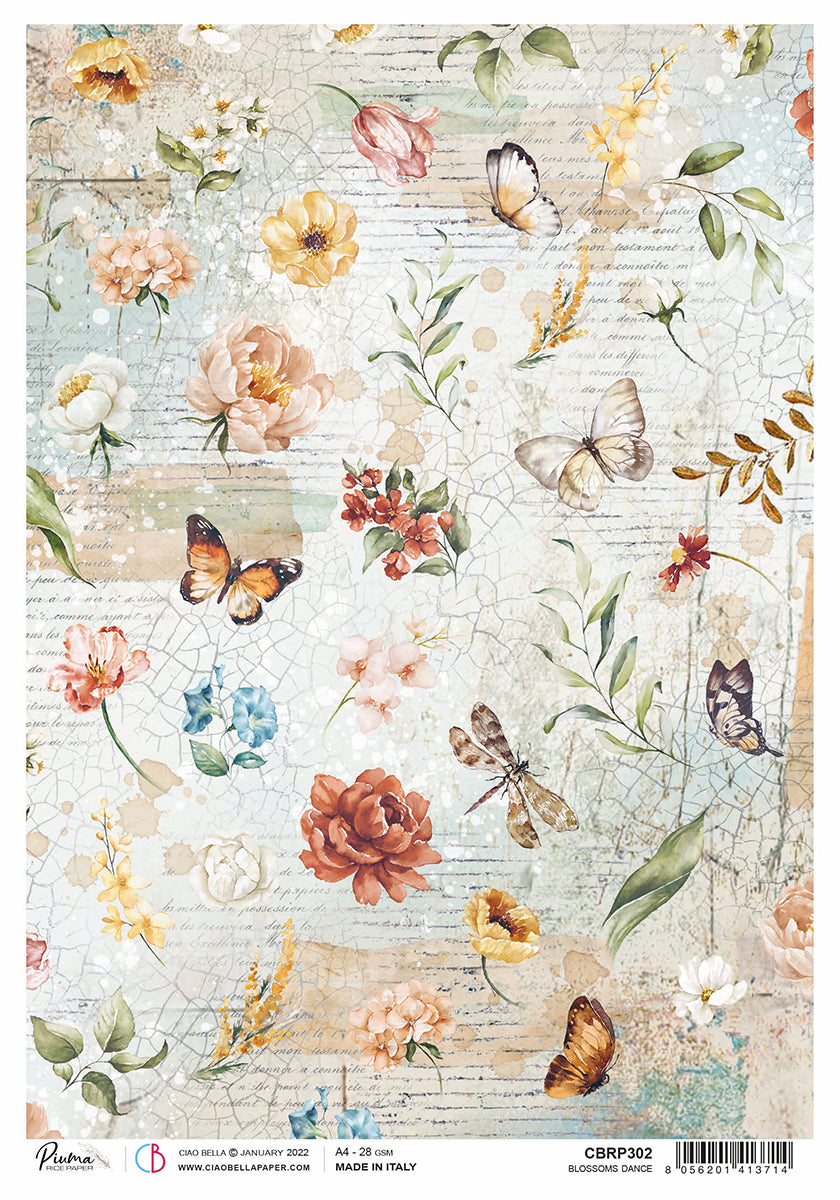 Rice Paper A4 Piuma Blossoms dance - 5 Sheets-1