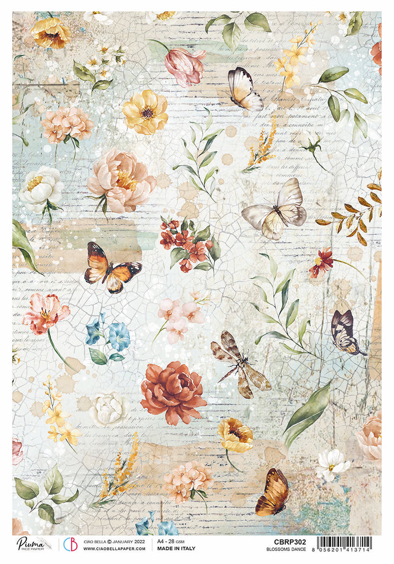Rice Paper A4 Piuma Blossoms dance - 5 Sheets-1