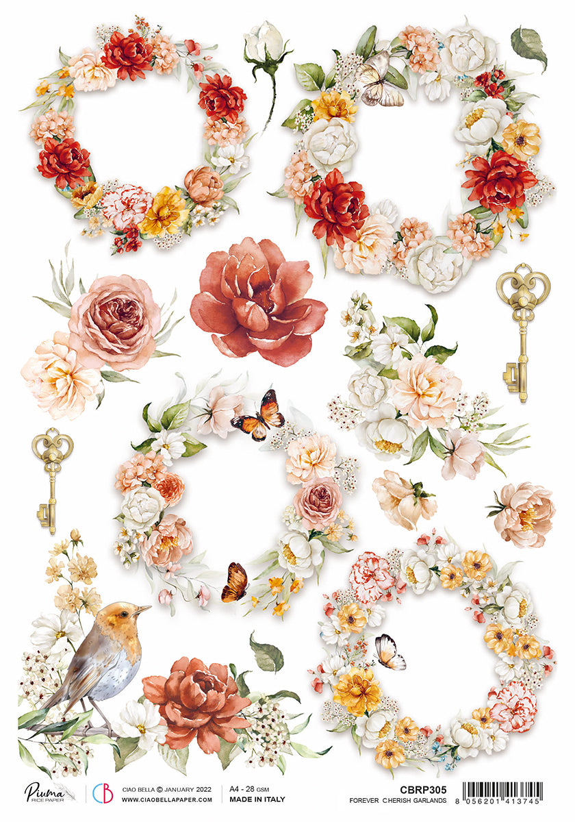 Rice Paper A4 Piuma Forever Cerish garlands - 5 Sheets-1