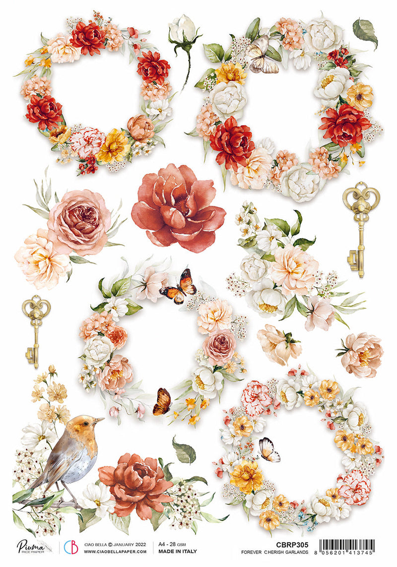 Rice Paper A4 Piuma Forever Cerish garlands - 5 Sheets-1