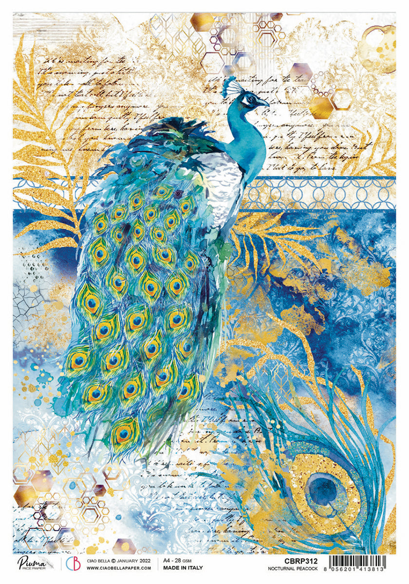 Rice Paper A4 Piuma Nocturnal peacock - 5 Sheets-1