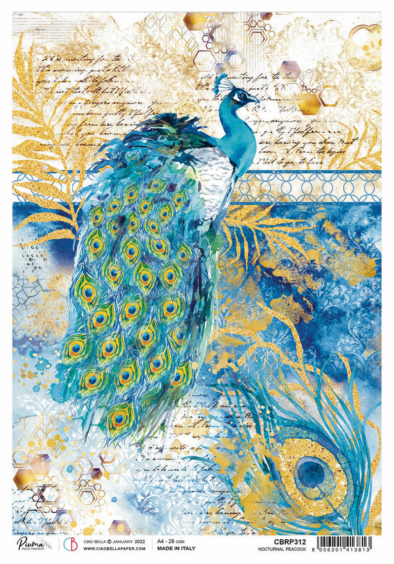 Rice Paper A4 Piuma Nocturnal peacock - 5 Sheets-1