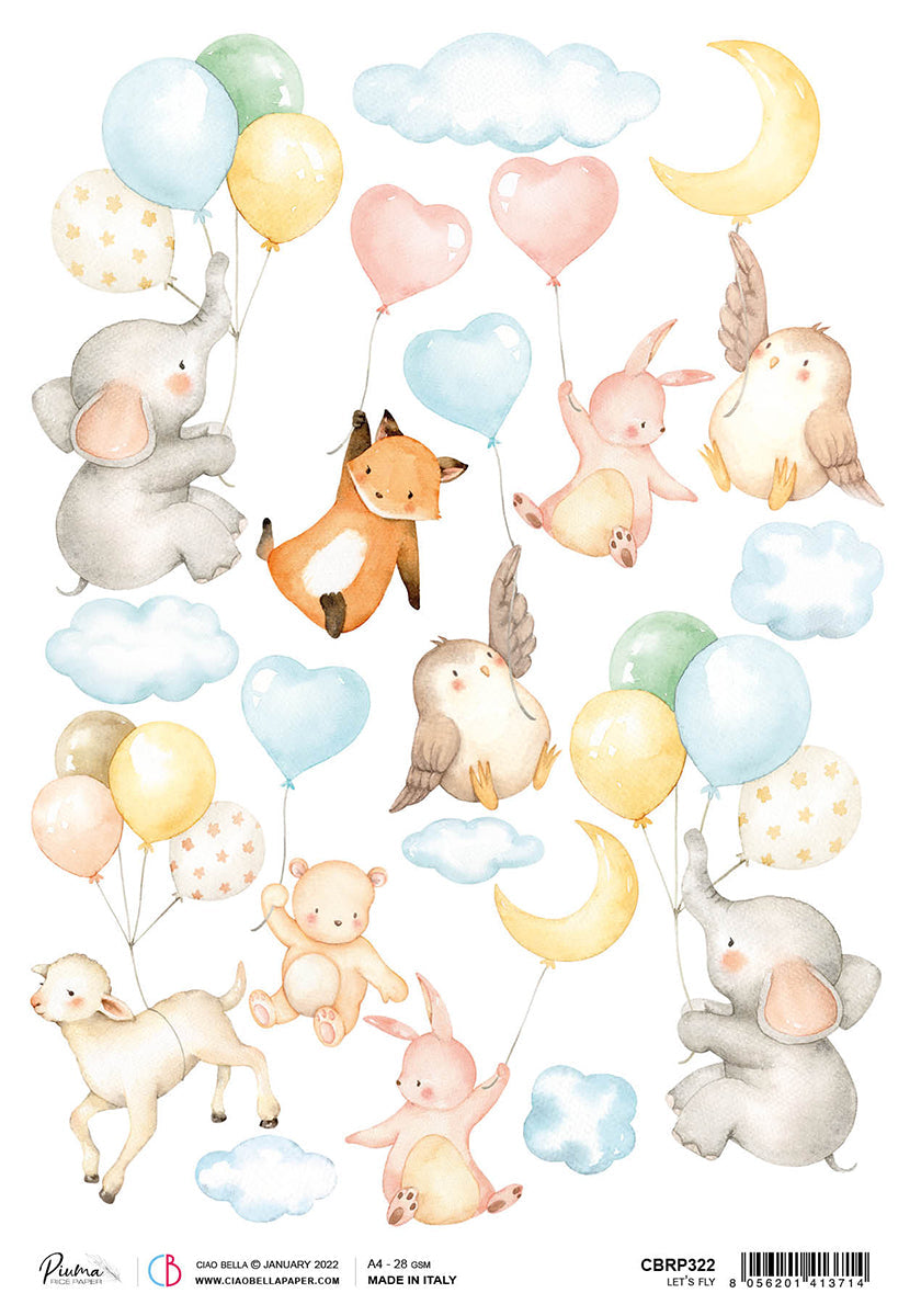 Ciao Bella Rice Paper A4 Piuma Let's Fly - 5 Sheets-1