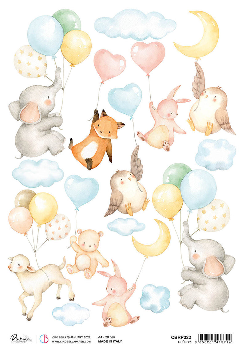 Ciao Bella Rice Paper A4 Piuma Let's Fly - 5 Sheets-1