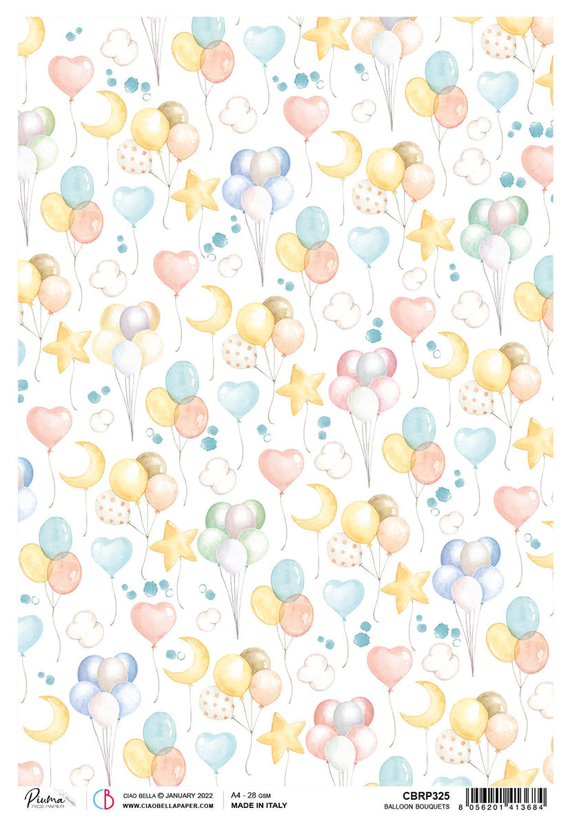Ciao Bella Rice Paper A4 Piuma Balloon Bouquets - 5 Sheets-1