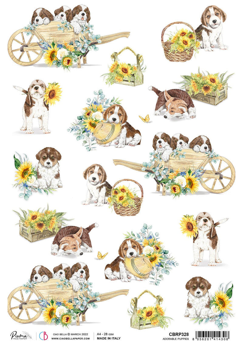 Ciao Bella Rice Paper A4 Piuma Adorable Puppies - 5 Sheets-1