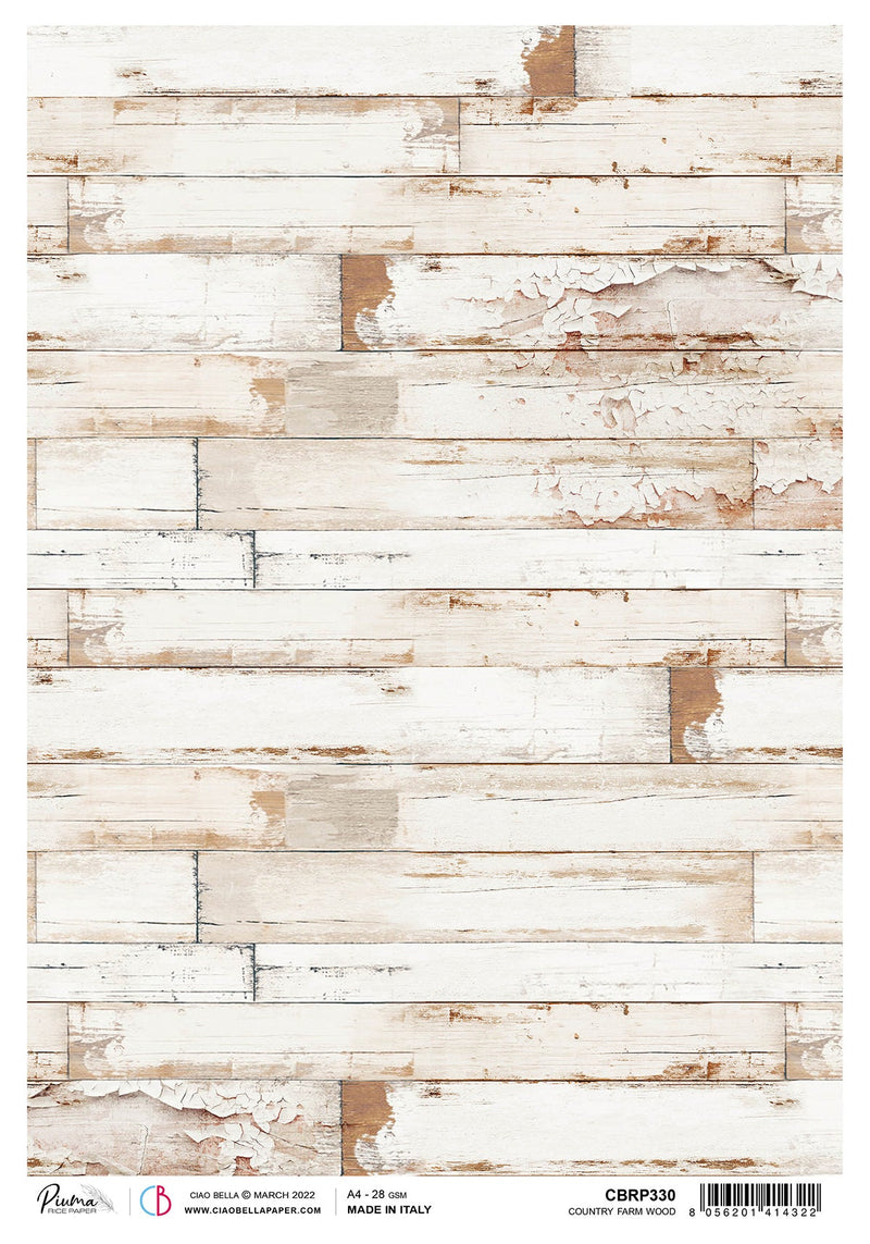 Ciao Bella Rice Paper A4 Piuma Country Farm Wood - 5 Sheets-1