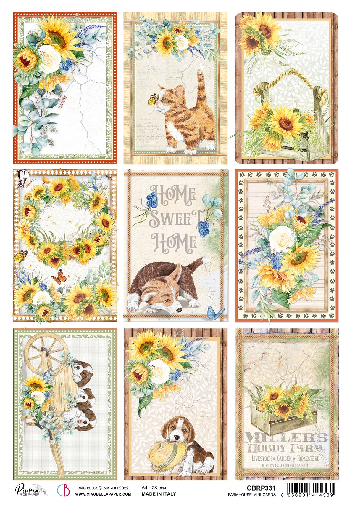 Ciao Bella Rice Paper A4 Piuma Farmhouse Mini Cards - 5 Sheets-1
