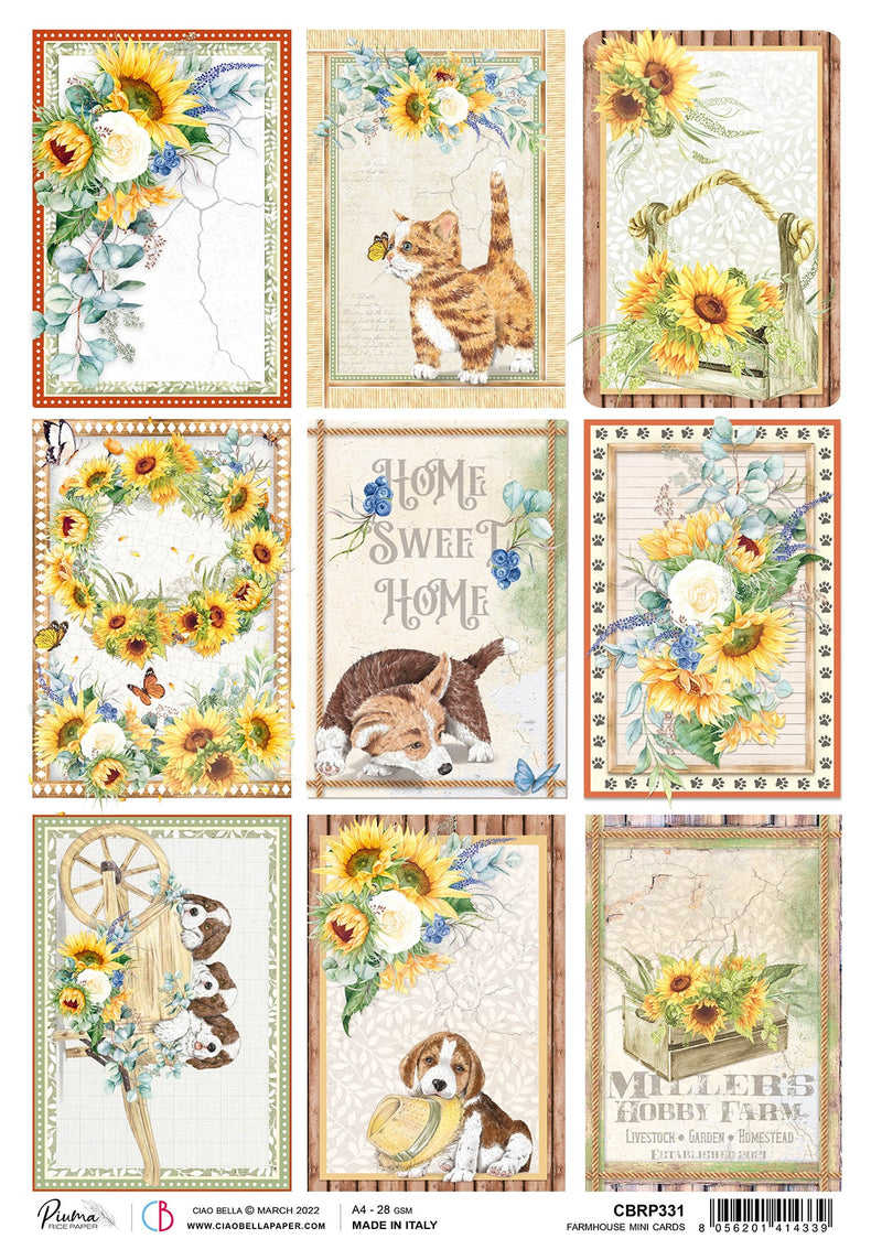 Ciao Bella Rice Paper A4 Piuma Farmhouse Mini Cards - 5 Sheets-1