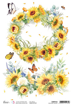 Ciao Bella Rice Paper A4 Piuma Sunflowers Garland - 5 Sheets-1